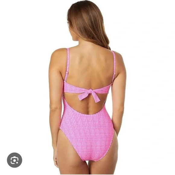 Lilly Pulitzer Layne Along the Same Lines Pink Checkered One-Piece Swimsuit - Picture 2 of 5